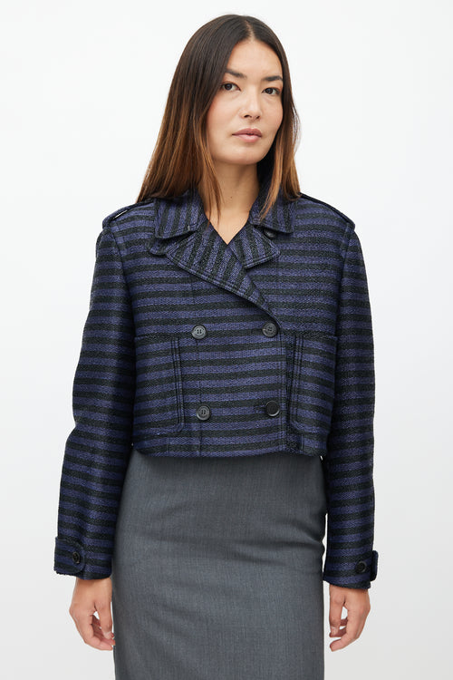 Burberry Navy & Black Woven Stripe Cropped Jacket