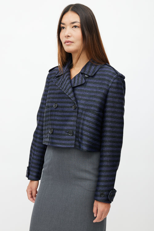Burberry Navy & Black Woven Stripe Cropped Jacket