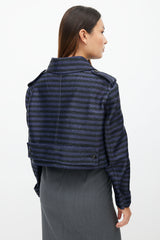 Burberry Navy & Black Woven Stripe Cropped Jacket