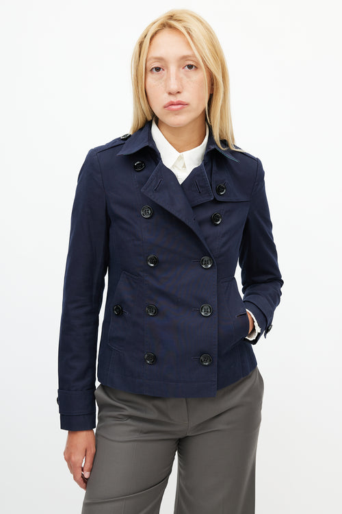 Burberry Navy Double Breasted Short Trench Coat