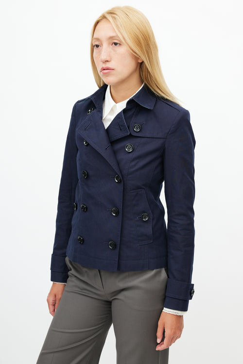 Burberry Navy Double Breasted Short Trench Coat