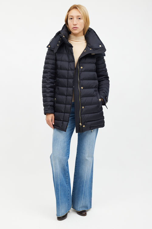 Burberry Navy & Gold Mid Length Puffer Jacket