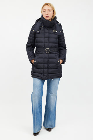 Burberry Navy & Gold Mid Length Puffer Jacket