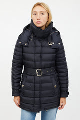 Burberry Navy & Gold Mid Length Puffer Jacket