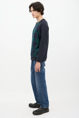 Burberry Navy & Green Nova Check Crewneck