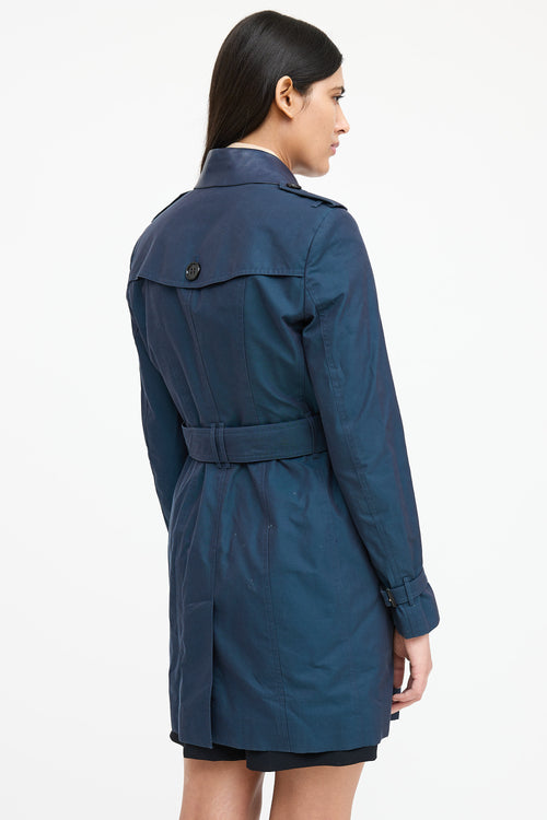 Burberry Leather Trim Double Breasted Trench Coat