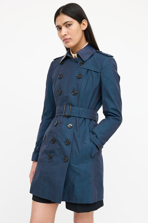 Burberry Leather Trim Double Breasted Trench Coat