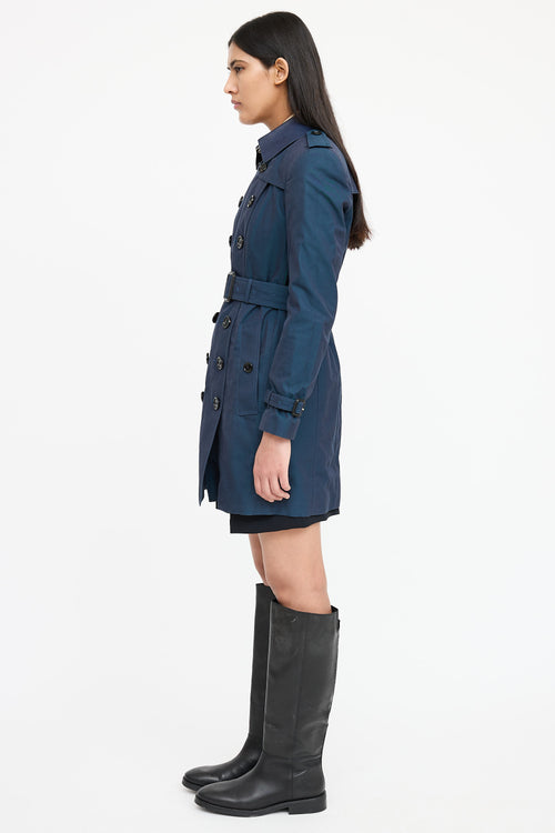 Burberry Leather Trim Double Breasted Trench Coat