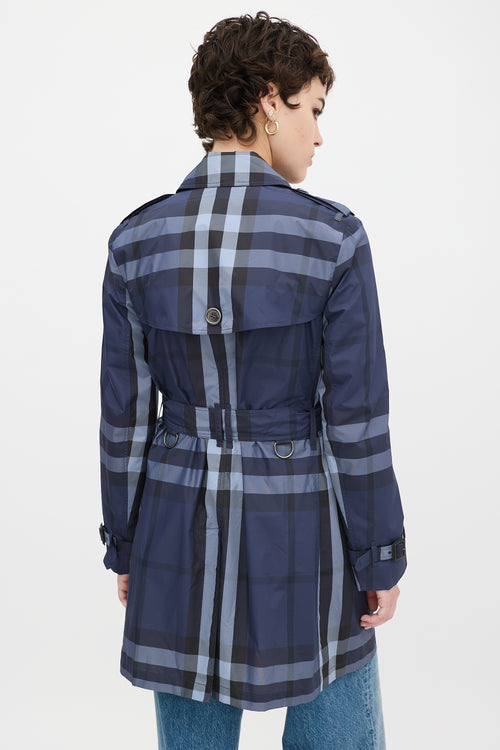 Burberry Navy Novacheck Belted Midi Trench Coat