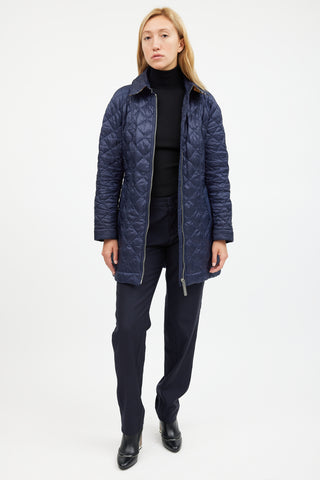 Burberry Navy Quilted Belted Coat