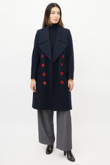 Burberry Navy & Red Wool Double Breasted Coat