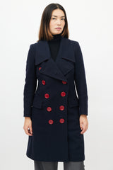 Burberry Navy & Red Wool Double Breasted Coat