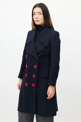 Burberry Navy & Red Wool Double Breasted Coat