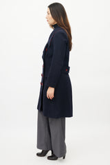 Burberry Navy & Red Wool Double Breasted Coat