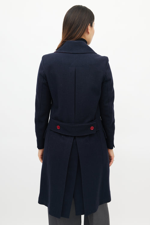 Burberry Navy & Red Wool Double Breasted Coat