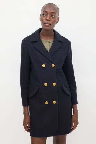 Burberry Navy Wool Double Breasted Coat