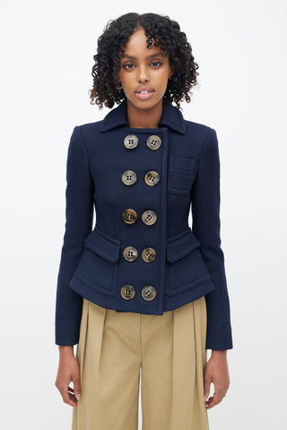 Burberry Navy Wool Twill Double Breasted Jacket