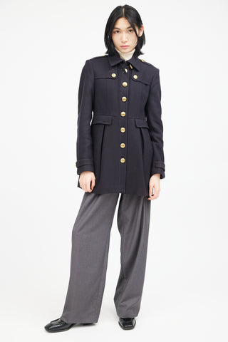 Burberry Navy & Gold Wool Military Coat