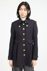 Burberry Navy & Gold Wool Military Coat