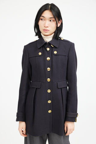 Burberry Navy & Gold Wool Military Coat
