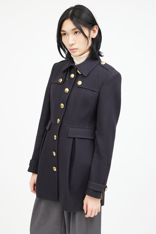 Burberry Navy & Gold Wool Military Coat