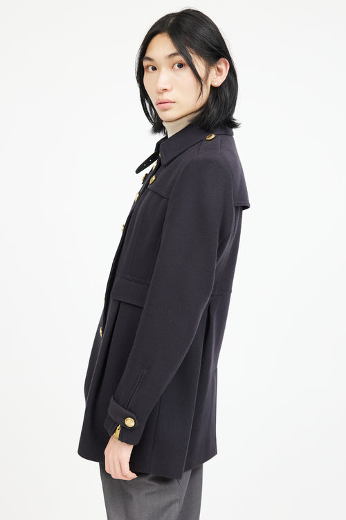 Burberry Navy & Gold Wool Military Coat