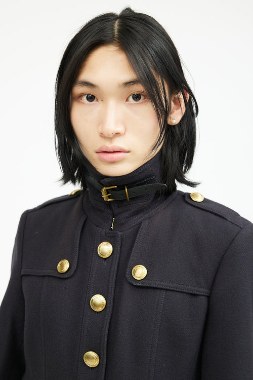 Burberry Navy & Gold Wool Military Coat
