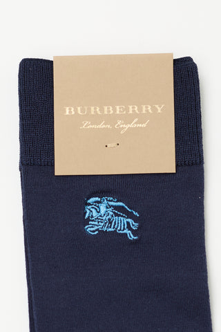 Burberry Navy Silk Logo Socks