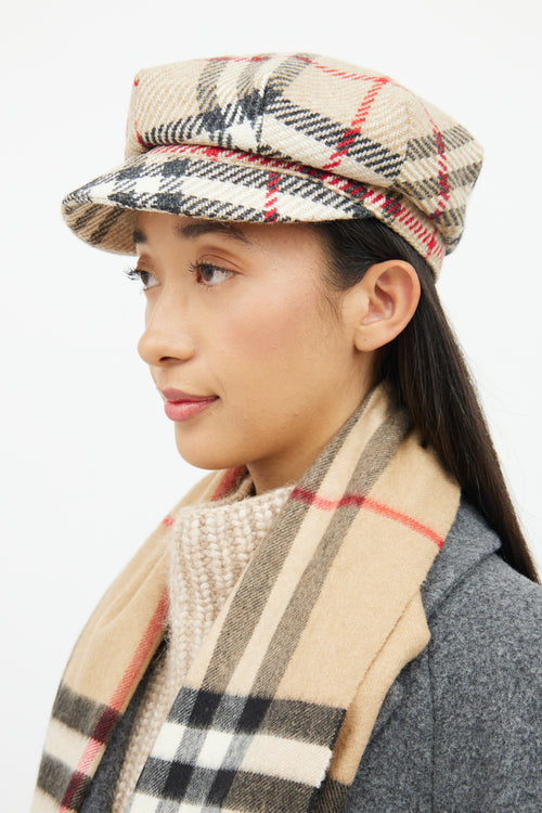 Burberry Beige Nova Check Newspaper Hat