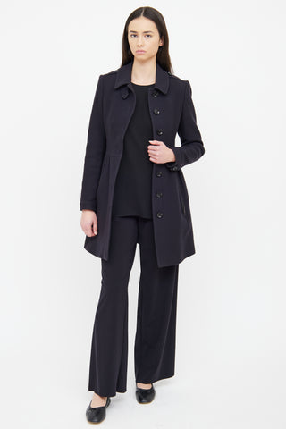Burberry Navy Button Wool Trench Coat