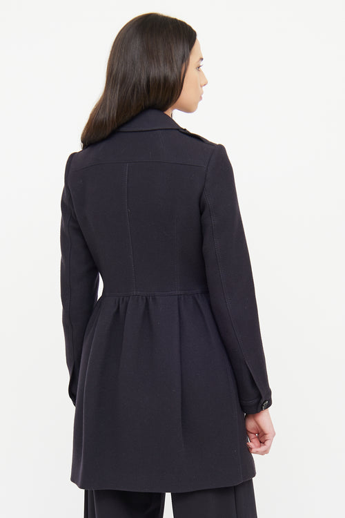 Burberry Navy Button Wool Trench Coat