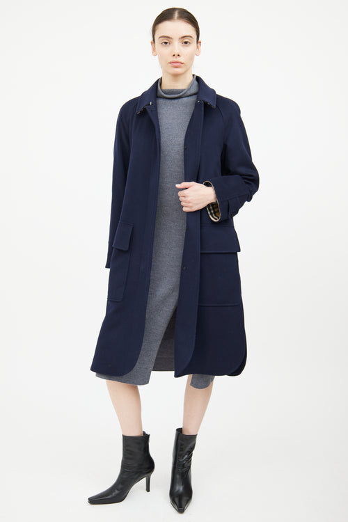 Burberry Navy Cashmere Button Coat