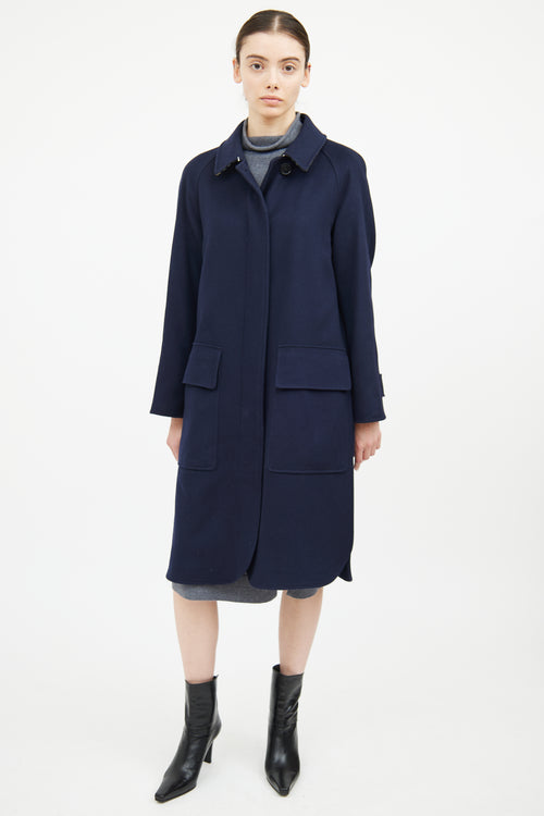 Burberry Navy Cashmere Button Coat