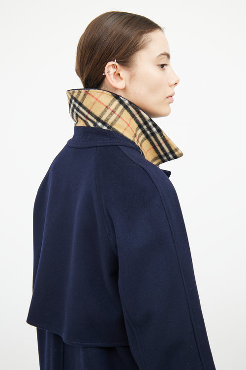 Burberry Navy Cashmere Button Coat