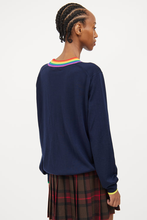 Burberry Navy & Multi Rainbow Collar Wool Top