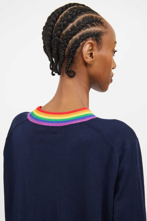 Burberry Navy & Multi Rainbow Collar Wool Top