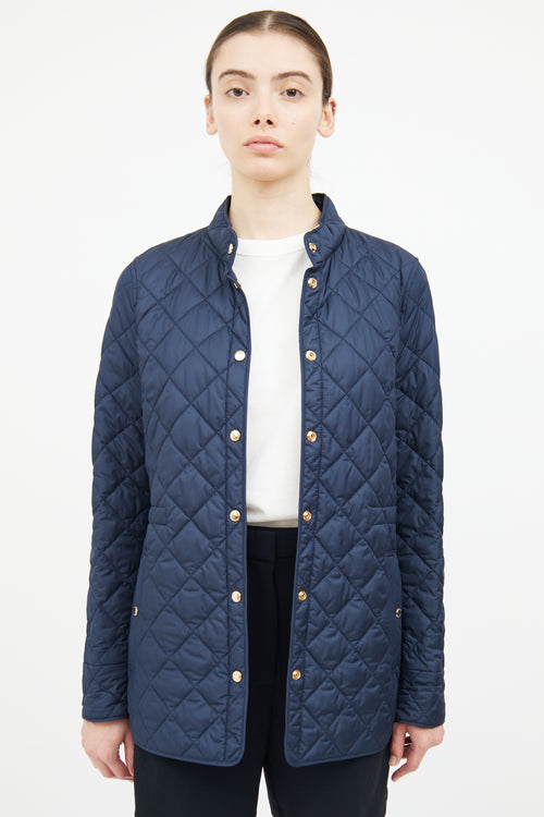 Burberry Navy Quilted Button Coat