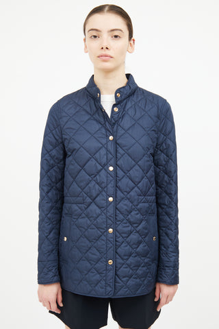 Burberry Navy Quilted Button Coat