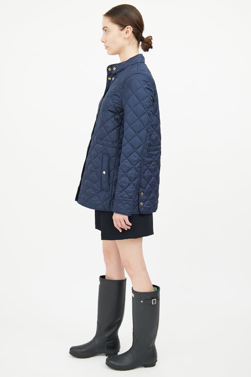 Burberry Navy Quilted Button Coat