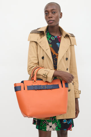 Burberry Orange & Navy Leather Medium Belt Tote Bag