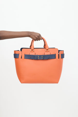 Burberry Orange & Navy Leather Medium Belt Tote Bag