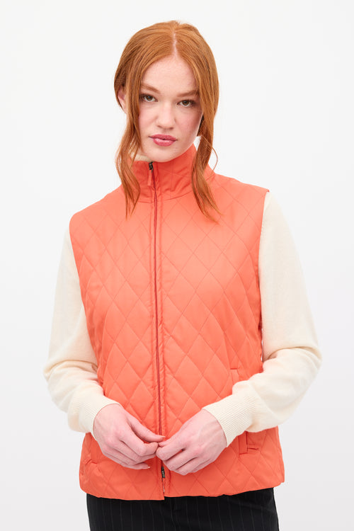 Burberry Orange Quilted Zip Vest