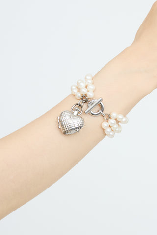 Burberry Sterling Silver Pearl Locket Watch Bracelet