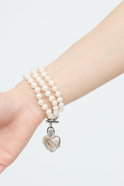 Burberry Sterling Silver Pearl Locket Watch Bracelet