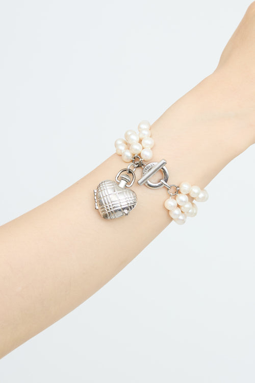 Burberry Sterling Silver Pearl Locket Watch Bracelet