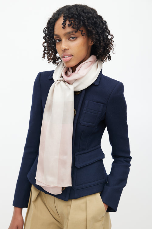 Burberry Pink & Grey Silk Check Scarf