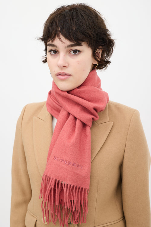 Burberry Pink Cashmere Logo Scarf