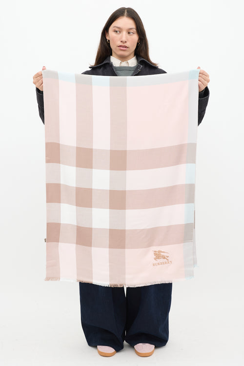 Burberry Pink & Multicolour Cashmere Plaid Scarf