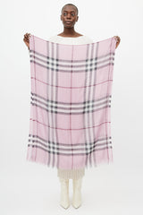 Burberry Pink & Multicolour Nova Check Fringe Scarf