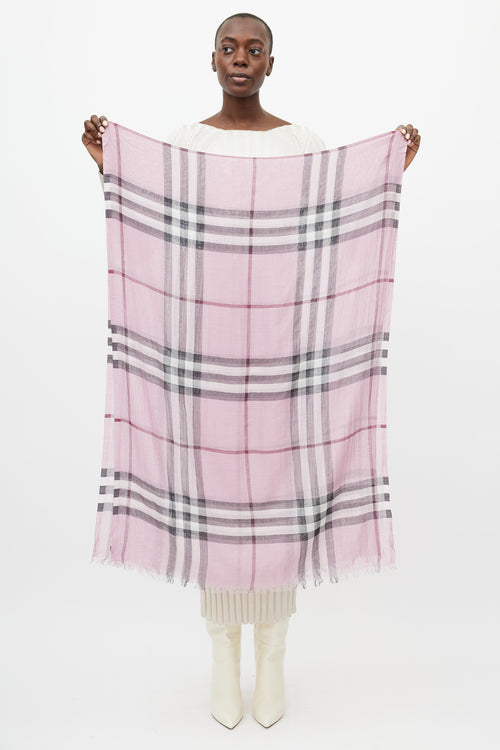 Burberry Pink & Multicolour Nova Check Fringe Scarf
